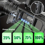 large LED searchlight, portable rechargeable flashlight, USB C camping light, multi-mode work light, V1102-124-03087-BLK-HIGH-ENDCONFIGURATION