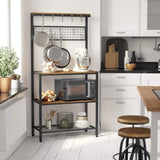 Industrial Kitchen Baker's Rack with Storage Shelves 10 Hooks and Metal Mesh Shelf 84 x 40 x 170 cm V178-11123