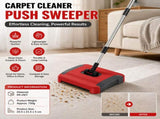 Red Manual Carpet Sweeper with Triple Roller Brushes - Non-Electric Push Broom for Pet Hair, V888-ELOSUNG53538