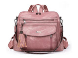 Pink Chic Women's PU Leather Convertible Backpack - Anti-Theft Design, Multi-Pocket Shoulder Bag V888-ELOSUNG32731