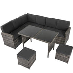 Ella 8-Seater Modular Outdoor Garden Lounge and Dining Set with Table and Stools in Dark Grey Weave V264-OTF-526S-DGR