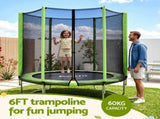 Everfit 6FT Kids Trampoline Round Rebounder with Enclosure Net Green TRAMPO-D-6FT-GN