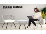 Gardeon 3PC Bistro Set Outdoor Furniture Rattan Table Chairs Patio Garden Cushion Grey ODF-BISTRO-ROUND-GE