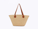 White And Yellow Stripes Handmade Large Capacity Striped Beach Tote Bag with Zipper and Inner Pocket V888-ELOSUNG13949