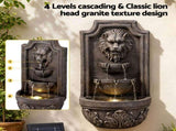 Gardeon Solar Fountain Water Feature Lion Head Wall Fountain 67cm Brown FOUNT-WALL-LION-BR