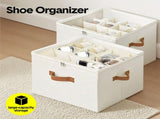 2 Pack Shoe Organizer Zipper Clear Lid Fabric Shoe Storage Box Space Saving Beige Shoe Holder for V985-SHOEORGANIZER