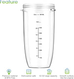 7 Pieces nutribullet Blender Cups & Blade Replacement Set 32oz Huge Cup with 1 Flip-Top To-Go Lid V1258-DP02-C-105