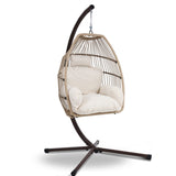 Gardeon Outdoor Egg Swing Chair Hanging Chair Wicker Rope Pod Stand Cushion Latte HM-EGG-ROPE-S-LACR