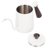 Portable Stainless Steel Coffee Pot with Wooden Handle Long Gooseneck Spout Cafe KettleWhite 700ml V1294-YM0901-3118200231811