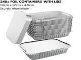 240x Aluminium Disposable Foil Food Container Trays Pans w/ Lids Covers Bulk 14cm*12cm*4.5cm V563-AF1412-10L-24PK