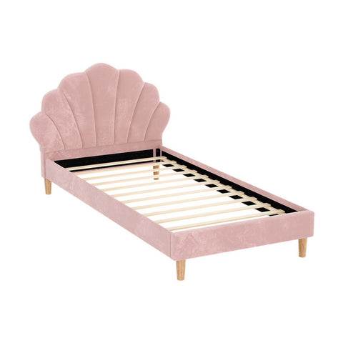 Artiss Bed Frame King Single Size Scallop-Shape Bedhead Beds Base Pink Velvet Fabric BFRAME-G-ROSY-KS-PK-AB