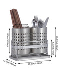 Stainless Steel Double-Tube Cutlery Basket With Storage Rack for Household Kitchen-Silver V1161-109395