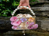 Floral Pearl Basket Bag Gold Mesh Hard Case Evening Bag, 3D Orchid Handbag for Cheongsam V1232-ZZHDB-001