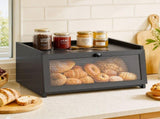 Artiss Bamboo Bread Box Kitchen Countertop Storage Clear Window Shelf 40cm Black BBX-1T-WIN-BK