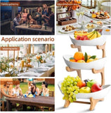 CARLA HOME 3-Tier Plastic Fruit Bowl Basket with Bamboo Stand for Kitchen Counter, Snack Tray, V178-36196
