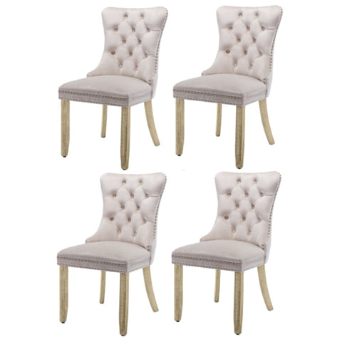4x Velvet Dining Chairs Upholstered Tufted Kithcen Chair with Solid Wood Legs Stud Trim and V226-SW1901BG-2