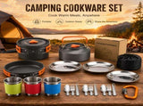Orange Camping Cookware Set for 23 People Portable Outdoor Cooking Pot, Frying Pan & 1.1L Kettle V888-ELOSUNG54633
