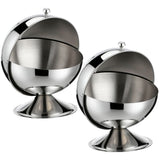 2PCS Stainless Steel Sugar Bowls with Roll Top Lid, 5.1" x 6.3" Sugar Cube Holder Set, Spherical V1369-AZ3-W-08835
