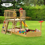 Rovo Kids Boat-Shaped Wooden Sand Pit Tower with Slide and Climbing Wall V219-PLYSDPRVC1NA