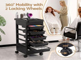 Embellir 6-Tier Salon Trolley Cart on Wheels Barber Mobile Hairdressing Cart SA-TR-6T-HOLL-BK