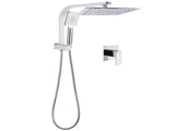 WELS Twin Square 10" Rain Shower Head 3 Mode Handheld Diverter Wall Arm Mixer Set V1233-HS002M4CSS1001A702KSQ201CR