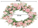 Decorative Spring Wreath, Peony and Hydrangea, 40Cm, Light Pink for home decor accent, front decor, V1369-AZ3-W-00598