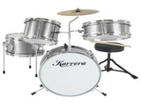 Karrera Mini 4-Piece Children Drum Kit Set Wooden with 2 Toms Bass Pedal Snare Stool Metallic S 4PC-DRUM-SL