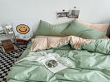 Light green and light camel color Washed Cotton Bedding Set - Solid Color Fitted Sheet Style, V888-ELOSUNG48730