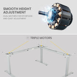FORTIA 173W x 173W x 75D 3-Motor 120kg Load Adjustable Electric Sit to Stand Up Corner Desk V219-ADKCORFOWLSVC3A