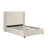Alexa Queen Size High Rise Headboard Linen Beige Fabric Four MDF Drawers with Wheels Bed Frame V43-BED-ALEX-QBG
