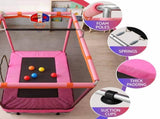 Everfit Kids 4.5FT Trampoline Rectangle Rebounder with Basketball Hoop Pink TRAMPO-TD-3IN1-PK