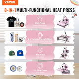 VEVOR Heat Press Machine 15x15 in 8 in 1 with 30oz Tumbler Press T-Shirts Pink V952-YTS30OZ151581P6S3V3