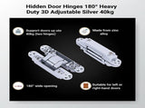 Hidden Door Hinges 180&deg Heavy Duty 3D Adjustable Silver 40kg V63-954941
