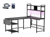 Levede L Shaped Gaming Desk with LED Lights Black DH1053-BK