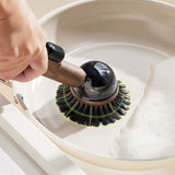 Pot Brush Wood Grain Handle Suction Cup Stand Liquid Dispensing Brush Non - Brown - Size 2PCS V1102-122-50368-BRN-2PCS