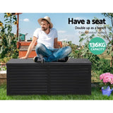 Gardeon Outdoor Storage Box 390L Container Lockable Garden Bench Shed Tools Toy All Black OSB-S390-ABK