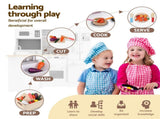 Keezi Kids Wooden Toy Kitchen with 29pc Play Food and Cookware Set PLAY-WOOD-FRIDGE-3IN1