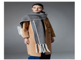 Gray Contrast Edge & Tassel Scarf - Chic Autumn/Winter Neckwear V888-ELOSUNG31030