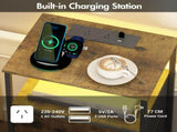 Nightstand with RGB LED Light and Charging Station, Brown, 40x30x70cm LSB-59299