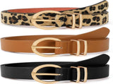 3 Pack Women's Leather Belts for Jeans Dresses Ladies Waist Belt with Fashion Gold Buckle V1258-DP02-F-701