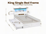 Artiss King Single Bed Frame with Storage Drawers White Platform Bedframe with Bookcase Headboard WBED-F-LUMEX-KS-WH-AB
