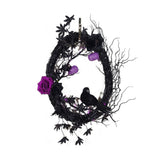 Halloween Rattan Front Door Wreath, 45 x 35 cm with LED Lights, Roses and Flowers, Reusable Hanging V1366-AZ2-W-16042