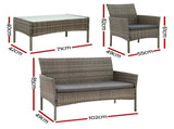 Gardeon 4-Piece Outdoor Sofa Set with Two Pillows Rattan Furniture Grey ODF-C-PATIO-17007-GR
