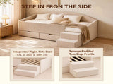 Artiss Single Upholstered Daybed with Side Stairs & Storage Drawers, Beige XFSI-DBRK642S-AB