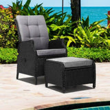 Gardeon Recliner Chair Sun lounge Wicker Lounger Outdoor Furniture Patio Adjustable Black ODF-RCL-RW-CHOTM-BK