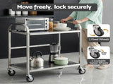 Cefito 2-Tier Stainless Steel Kitchen Trolley with Wheels 84x56x98cm SSKB-201S-2TWHEEL-33