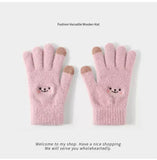 Pink Winter Cashmere-Like Scarf and Gloves Gift Set for Women - Solid Color Tassel Warm Neck Wrap V888-ELOSUNG53107
