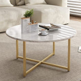 White Marble Effect Round Coffee Table with Gold Legs V264-TAB-719C-WHE-GD