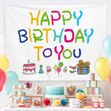 5 pcs Birthday Party Decoration Set - Happy Birthday Backdrop Banner with 4 pcs Chair Covers, V888-ELOSUNG53135