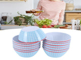 12PCS 6in Salad Bowls Food Serving Bowls Imitation Porcelain Dinnerwar TablewareLight Blue Grid V1294-YM0901-3118210047012